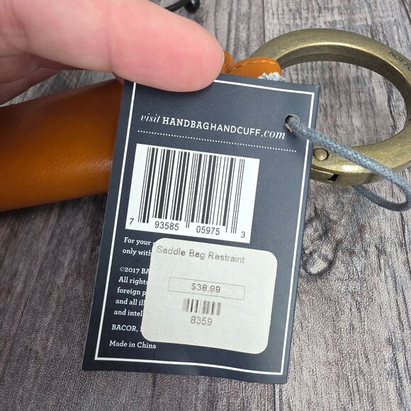 Handbag Handcuff Bag Restraint Security Cuff Strap Saddle Brown Faux Leather New - Picture 7 of 9